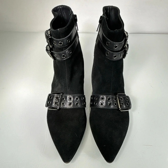 Napoleoni Black Suede Pointed Toe Adjustable Strap Detail Ankle Boots Size 37 - Picture 3 of 11